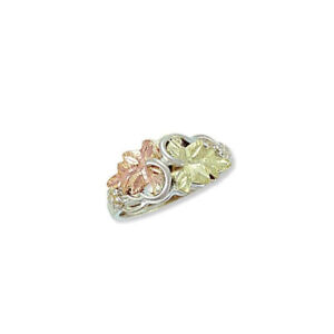 Sterling Silver Ladies Ring with Black Hills Gold Leaves