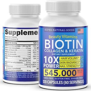 Hair Growth Vitamins - Biotin Collagen Keratin for Men & Women - USA Made