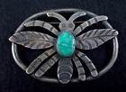 Vintage Navajo Manta Pin - Coin Silver and Turquoise - Bumble Bee