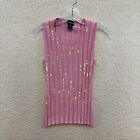 Y2K Vintage Top L Large Bubblegum Pink Sequin Rib Knit Coquette Fairy Grunge