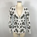 Cabi Sweater Women Small Ivory Cardigan Leopard Print Button V-Neck Long Sleeve