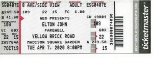 ELTON JOHN Ticket 4/7/20 2/23/22 NYC Madison Square Garden NY Farewell Tour