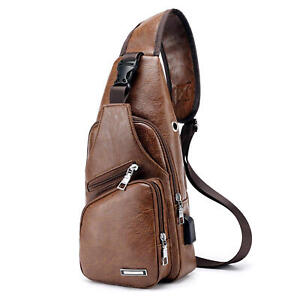 Crossbody Chest Bags For Men PU Leather Shoulder Sling Bag