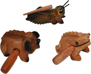 Wooden Percussion Instruments Set of 3,Guiro Rasp Natural Wood Frog,Musical Inst