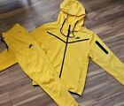 New Nike Tech Cotton Sweat Suit Zip Up  Hoodie & Joggers Men's Set Yellow Medium