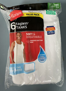 Hanes Men's 6-Pack Comfort Soft Tagless Tanks Underwear White Size XL 46-48” New