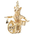 Dankner Vintage Cat Playing Drums Charm 14k Yellow Gold