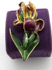 Vtg MFA Museum of Fine Arts Enamel Iris Flower Brooch Green Plum /Purple Goldish