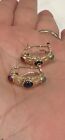 14k Yellow Gold Earrings Diamond & Cabochon Sapphire, Ruby, Emerald