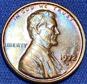 1972-D Lincoln Memorial Penny Beautiful Lustrous Rainbow Toned Coin VF #4