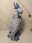 Vtg Andrea by Sadek Porcelain Cockatoo/Parrot Figurine, Blue White Fishnet