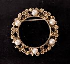 Gold Tone Faux Pearl Floral Wreath Brooch Vintage Jewelry Lot B