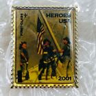 New Listing2001 USPS 9/11 Firefighter Heroes w/ USA Flag Enamel Stamp Lapel Pin - Sealed