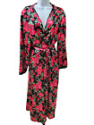 Full Length Satin Kimono Robe Black Red Roses Womens Size 2X
