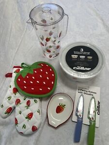Strawberry Kitchen Oven Mitt, Pot Holder, Spoon Rest, Pitcher and Pairing Knives