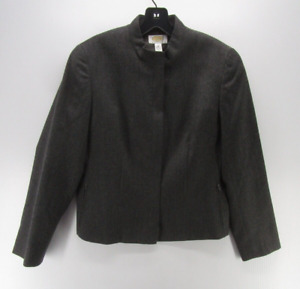 VINTAGE Talbots Jacket Women Petites 8P Gray Full Zip Blazer Career Preppy 90s