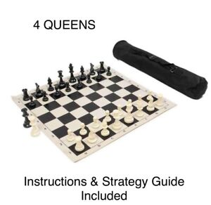Tournament Chess Set Complete✅Plastic Pieces/4 Queens✅Black Board,& Black Bag✅
