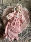 Vintage Porcelain Sweetheart Doll Sleeping Baby On Heart Pillow Collect