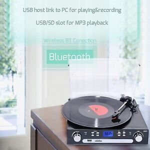 Black Bluetooth Record Player with Stereo Speakers