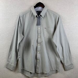 NWT Tommy Hilfiger Men's Long Sleeve Shirt L Classic Fit Grey Cotton Button Down