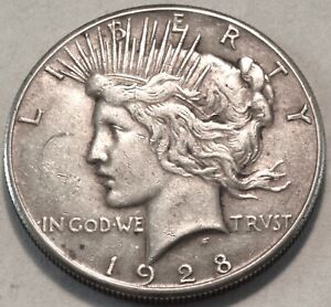 1928 P Peace Silver Dollar, Higher Grade, Better, KEY Date $1 Philadelphia Coin