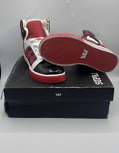 Supra SkyTop Muska Red/Black Size 6.5 Mens Plaid High Tops With Box Old School