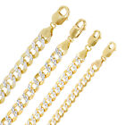 14K Yellow Gold Diamond Cut 3.5mm-7mm White Pave Cuban Curb Chain Bracelet 7