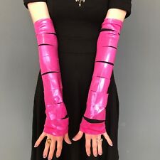 Long Cut Out Gloves Pink Shiny Arm Warmers Cosplay Costume Latex PVC Wet Look M2