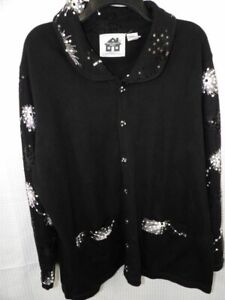 Storybook Knits Black Cardigan with Black & White Sequin Fireworks NWOT Size 2X