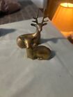 Vintage Solid Brass Smooth Seated Deer/ Buck Figurine 3 3/4” Tall Made In Korea