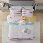 5pc Full/Queen Striped Piper Cotton Comforter Set with Chenille Trim Pink