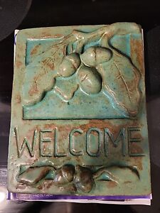 Janet Ontko Arts & Crafts Acorn Maple Leaf Studio Pottery Tile Welcome Sign