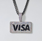 VISA Debit Credit Card Custom Iced Pendant Cuban Necklace 14K White Gold Finish