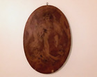 New ListingAntique FLEMISH ART Oval Wood PYROGRAPHY Wall Hanging ASIAN WOMAN GEISHA #861