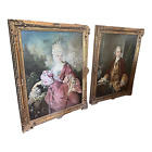 Pair of Large Antique Oil Paintings on Canvas Gilt Frame