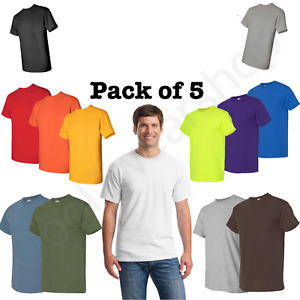 Bulk Lot Gildan Men Heavy Cotton Plain Short Sleeves T-Shirt 5000 (Pack Of 5)