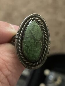 Vintage Native American Green Turquoise? Ring Jewelry Sterling Silver