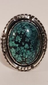 Vintage Native American Navajo Spiderweb Turquoise Sterling Silver Mens Ring