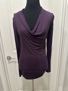 Purple THEORY Drape-neck lightweight Long-sleeve Top Small T-Shirt