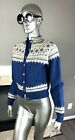 Vtg 50’s HAND KNIT Norway PEWTER Button Nordic FAIR ISLE Cardigan SWEATER S  🧶