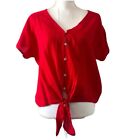 Universal Thread Womens Blouse Red Size Large Tie Front Gauzy 4th Of July #MQ18