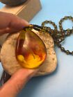 Baltic Sea Natural Water Droplet Pendant Amber Necklace Antique Includes Flower