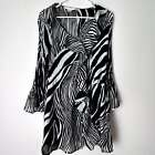 Allison Taylor Shirt Womens Large  Tunic Zebra Animal Crinkle Ruffles Long Sleev