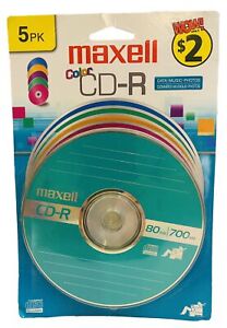 Maxell Color CD-R 80 Minute 700MB Blank Disc 5-Pack NEW