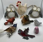 Mixed Lot 9 Bird Figurines Ornaments Assorted Ceramic Blown Glass Wood Fabric
