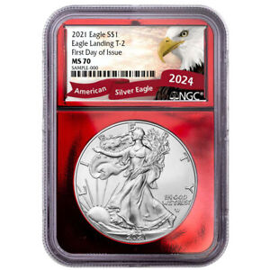 2021 American Silver Eagle Type 2 NGC MS70 FDI Red Foil Core Exclusive Eagle ...