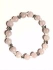 Natural Rose Quartz Stretch Bracelet with Silver Alloy Flower & Crystal Accents