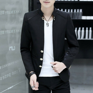 Men's Korean Slim Fit Blazer Jacket Single Breasted Stand Collar Long sleeve New