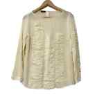 AKRIS unique light yellow tattered distress 100% wool long sleeve blouse top 14