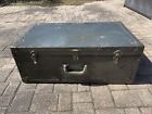 Vintage Green Military Army Trunk Foot Locker, 30 3/4” Long, Leather Handles